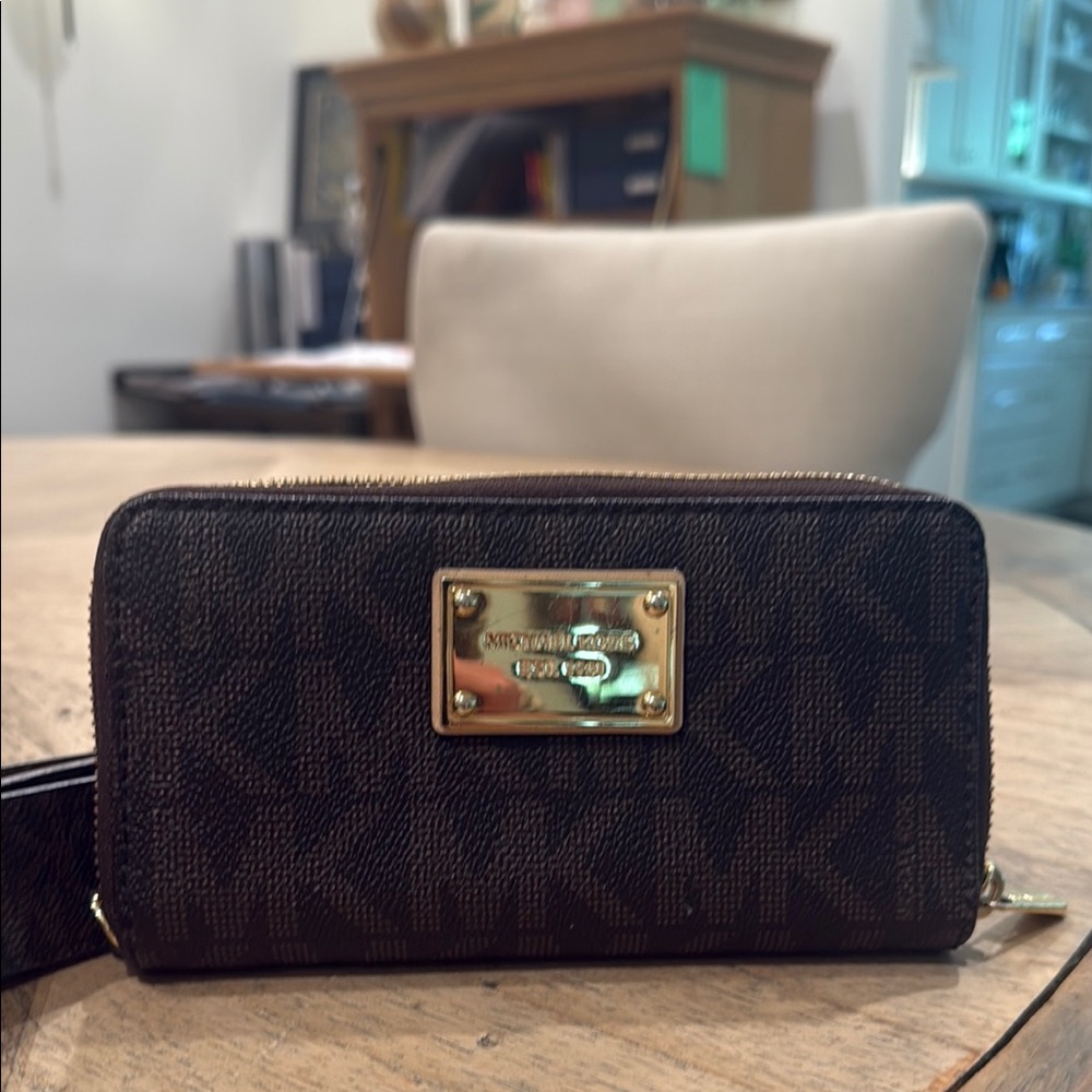 Michael Kors Chocolate Brown Wallet with Gold Accents